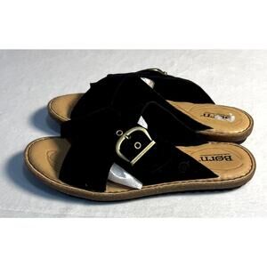 BORN Womens Rio Black Suede Cross Strap Sandals Size 9